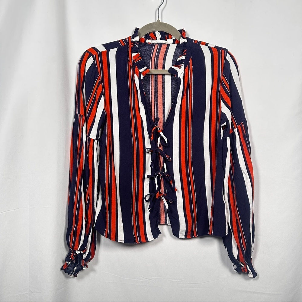 Tularosa Nala Stripe Lace Up Ruffle Blouse Revolve Resort Vacationcore Medium - Picture 4 of 15